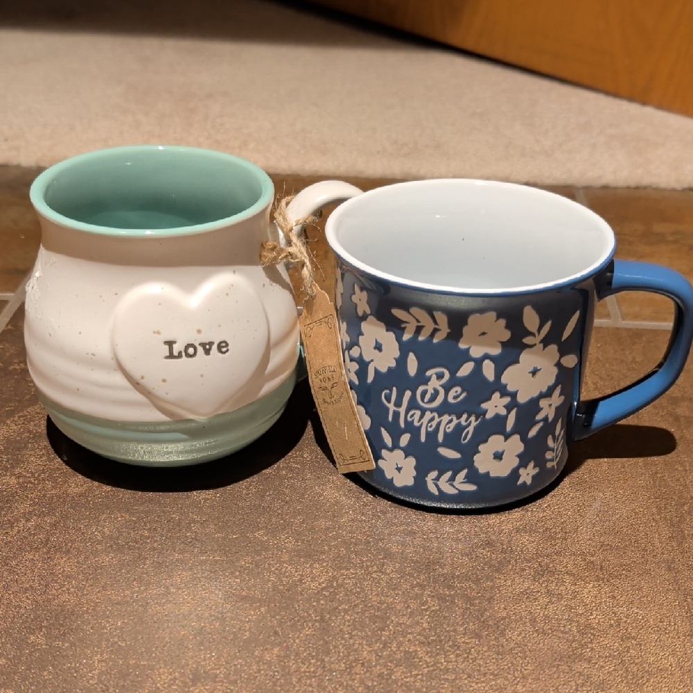 Ceramic Mug Set - Blue and White Floral Design